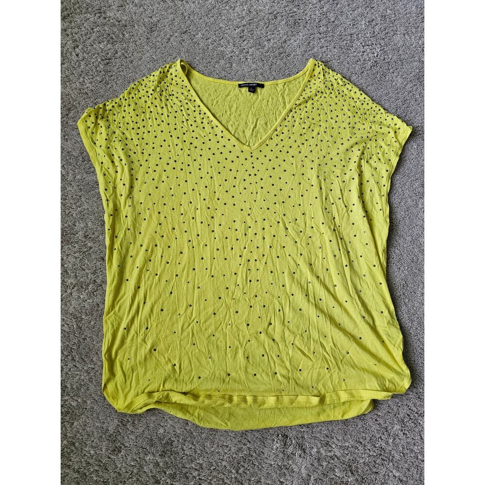 CHAUS SPORT Blouse Yellow Studded Shirt Womens Size Large Y2k Summer Bikercore